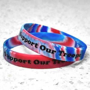Support Our Troops Red White Blue Silicone Wristband Bracelet, Military Wristband, Red White Blue Wristband, Support Our Military Gift Hero