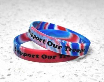 Support Our Troops Red White Blue Silicone Wristband Bracelet, Military Wristband, Red White Blue Wristband, Support Our Military Gift Hero