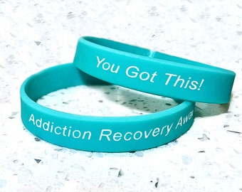 Addiction Recovery Awareness Wristband Bracelet - You Got This! - Teal - 3 Sizes Small, Medium and Large - We Donate Toward Support Programs