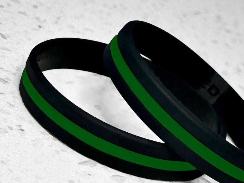 Thin Green Line Wristband Bracelet Security Personnel Border Patrol Federal Agent Park Ranger Public Safety USA Gift Support Black Silicone image 7