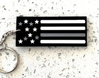 Thin Silver Line American Flag Keychains ~ Support Active, Retired & Fallen Correctional Officers
