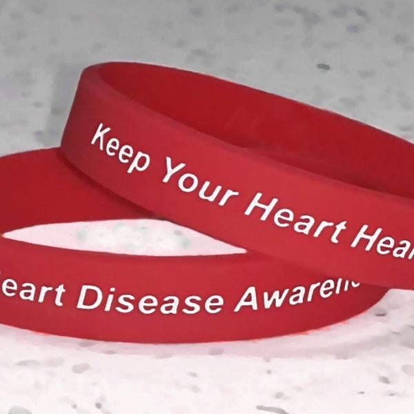 Heart Disease Awareness Silicone Wristband Bracelet Red, Sizes Small Child, Medium & Large Adult, We Donate Towards Research For a Cure