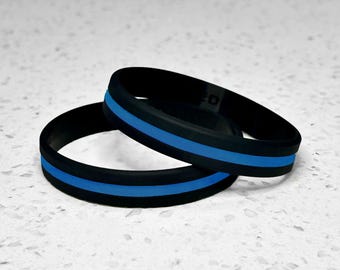 Thin Blue Line Wristband Bracelet Law Enforcement LEO Police Officer Support Public Safety USA Gift First Responder Security Black Silicone
