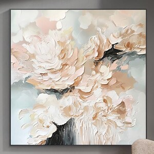 Peinture acrylique texturée 3D sur toile, cadeau personnalisé, peinture abstraite, oeuvre d'art murale fleur rose, décoration de salon, peinture murale encadrée,