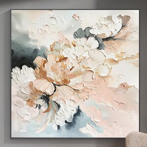 Peinture acrylique texturée 3D sur toile, cadeau personnalisé, peinture abstraite, oeuvre d'art murale fleur rose, décoration de salon, peinture murale encadrée