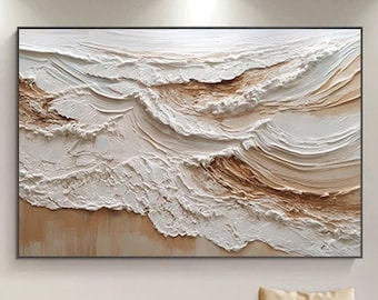 Textured Ocean Painting, Abstract Beach Wall Art, Framed Canvas wall decor office home