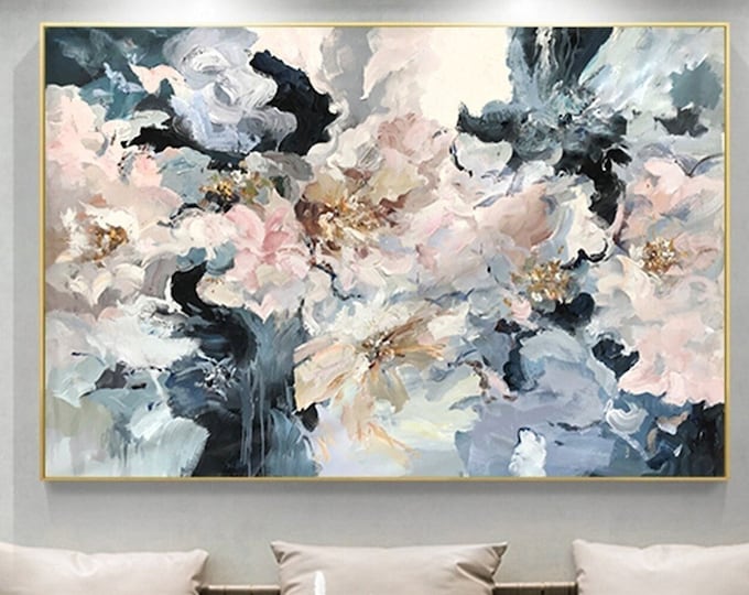 Featured listing image: Large Textured Floral Canvas Art, Modern Spring Flower Painting, Statement Living Room Wall Decor