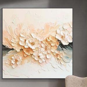 Peinture acrylique texturée 3D sur toile, cadeau personnalisé, peinture abstraite, oeuvre d'art murale fleur rose, décoration de salon, peinture murale encadrée
