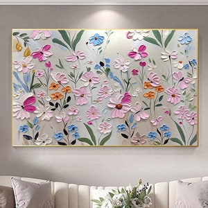 Floral Abstract Oil Painting On Canvas pink green Textured Wall Art Minimalist Soft Palette Knife Wall Art Large Modern Neutral Home Deocr