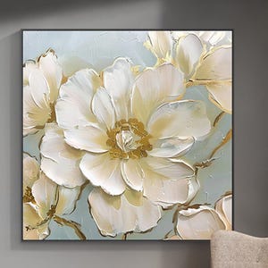 Peinture acrylique texturée 3D sur toile, cadeau personnalisé, peinture abstraite, art mural fleurs dorées, décoration de salon, peinture murale encadrée,