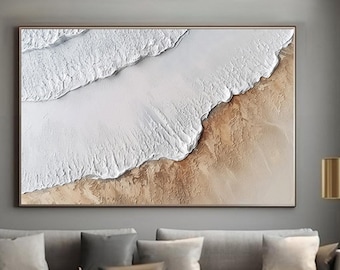 Abstract Seascape living room Wall Art,Textured Ocean Canvas Painting,Minimalist Beach Home Decor