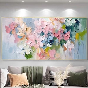 Texture 3D, peinture acrylique sur toile, peinture abstraite, peinture murale pour cadeaux, oeuvre d'art murale encadrée, fleur rose originale, décoration murale de salon
