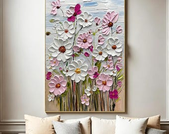Pink Abstract Floral Wall Art Dreamy Flower Painting Calming home Decor Romantic Blush Canvas