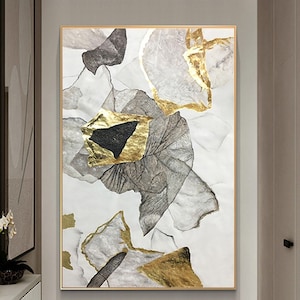 Luxuriöses Goldblatt Mond Ölgemälde 3D Strukturierte Moderne Abstrakte Leinwand Große Hauskunst