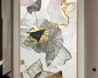 Luxurious Gold Leaf Moon Oil Painting 3D Textured Modern Abstract Canvas Large Home Art