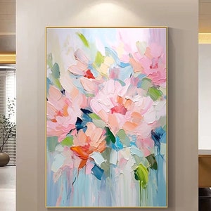 Textured flower Canvas Painting  Abstract Floral Wall Art Palette Knife acrylic painting for living room home Wall Decor personalized gifts