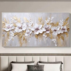 Original or blanc floraison 3D peinture sur toile abstrait texturé fleur mur art salon naturel paysage fantaisie art cadeau personnalisé