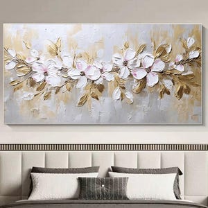 Original or blanc floraison 3D peinture sur toile abstrait texturé fleur mur art salon naturel paysage fantaisie art cadeau personnalisé