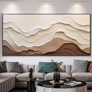Large 3D Textured Ocean Wall Art Original Plaster Style Beach Painting on Canvas Earth Tone Wave decor Unique Wabi-sabi Living Room home art