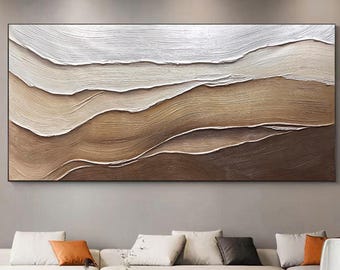 Abstract Texture Painting Ocean Wall Art,Neutral Earth Tone Canvas,Modern Wabi Sabi Artwork