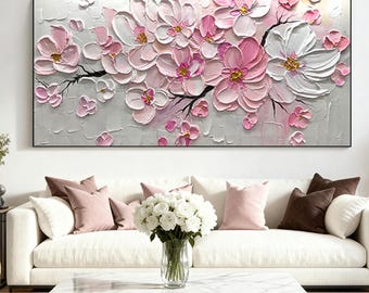 庭のバラ、オリジナルのアクリル画、花の絵画、ピンクの花、16x20の