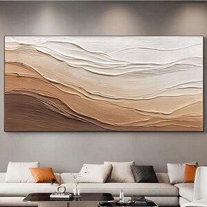 Peinture abstraite originale texturée en 3D sur toile Grand océan, art mural, plage, cadeau personnalisé, vague, ton terre, décoration murale salon