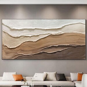 Peinture abstraite originale texturée en 3D sur toile Grand océan, art mural, plage, cadeau personnalisé, vague, ton terre, décoration murale salon