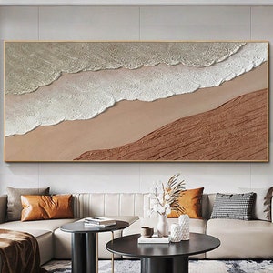 Original abstract Painting on Canvas framed wall art for living room wall decor 3D texture acrylic wall painting orange beige sea painting