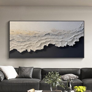 Abstract Painting Original Ocean painting on canvas framed Wall Art for Living Room acrylic white wall Painting 3Dtextured Wave wall  decor
