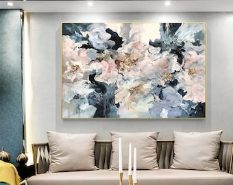 Abstrat Painting On Canvas Original painting frame Wall Art wall painting for  Living Room Soft Color 3D textured pink Flower Spring Decor