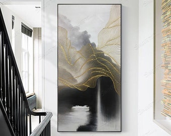 Gold lines abstract painting  canvas wall art pictures for living room wall decor bedroom home decoration original acrylic texture