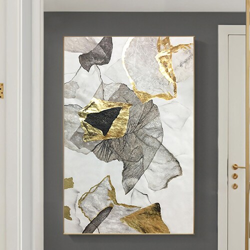 Gold Leaf Wall Art Abstract Painting on Canvas Wall Framed for - Etsy
