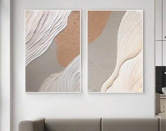2 pieces abstract painting on canvas original acrylic painting frame Wall Art Living Room Wabi-Sabi style 3D texture brown art Fashion Decor