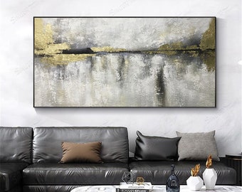 Gold leaf abstract painting on canvas wall art framedfor living room bedroom wall decor home decor Original acrylic thick texture artwork