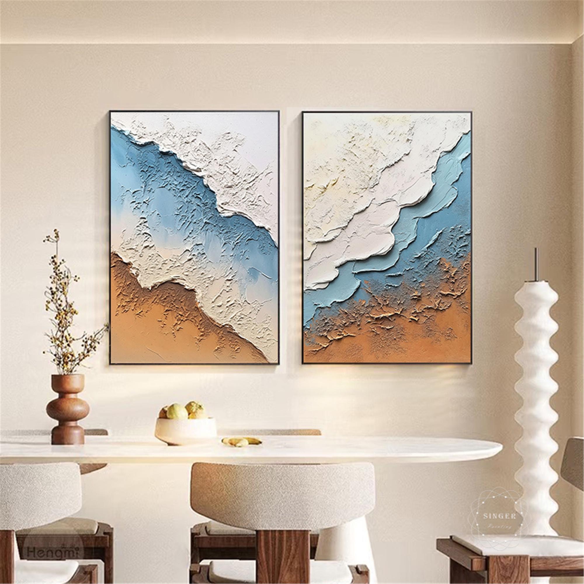 3D Textured Pink Abstract Painting for Minimalist Living Room Wall Decor