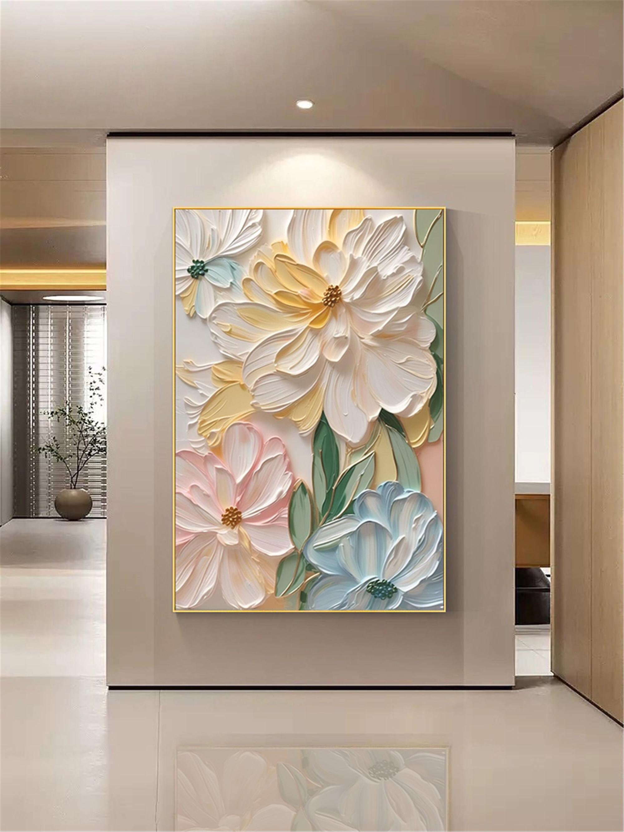 Floral Abstract Painting 3D Textured Artwork on Canvas for Unique Decor