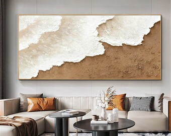 Original 3D texture abstract Painting on Canvas framed wall art for living room wall decor acrylic wall painting brown beige sea painting