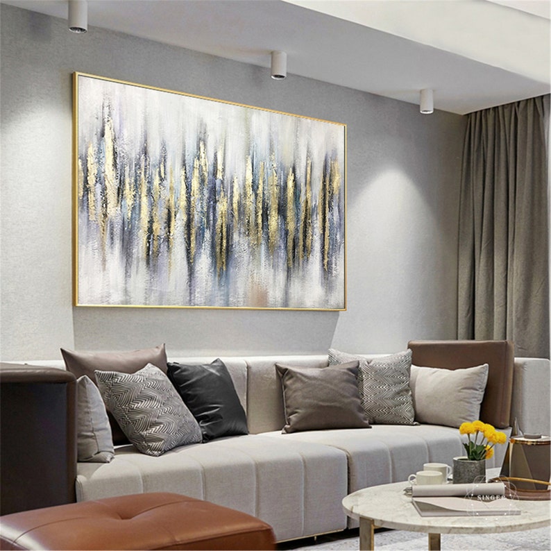 Gold Leaf Wall Art Abstract Painting on Canvas Wall Framed for Etsy