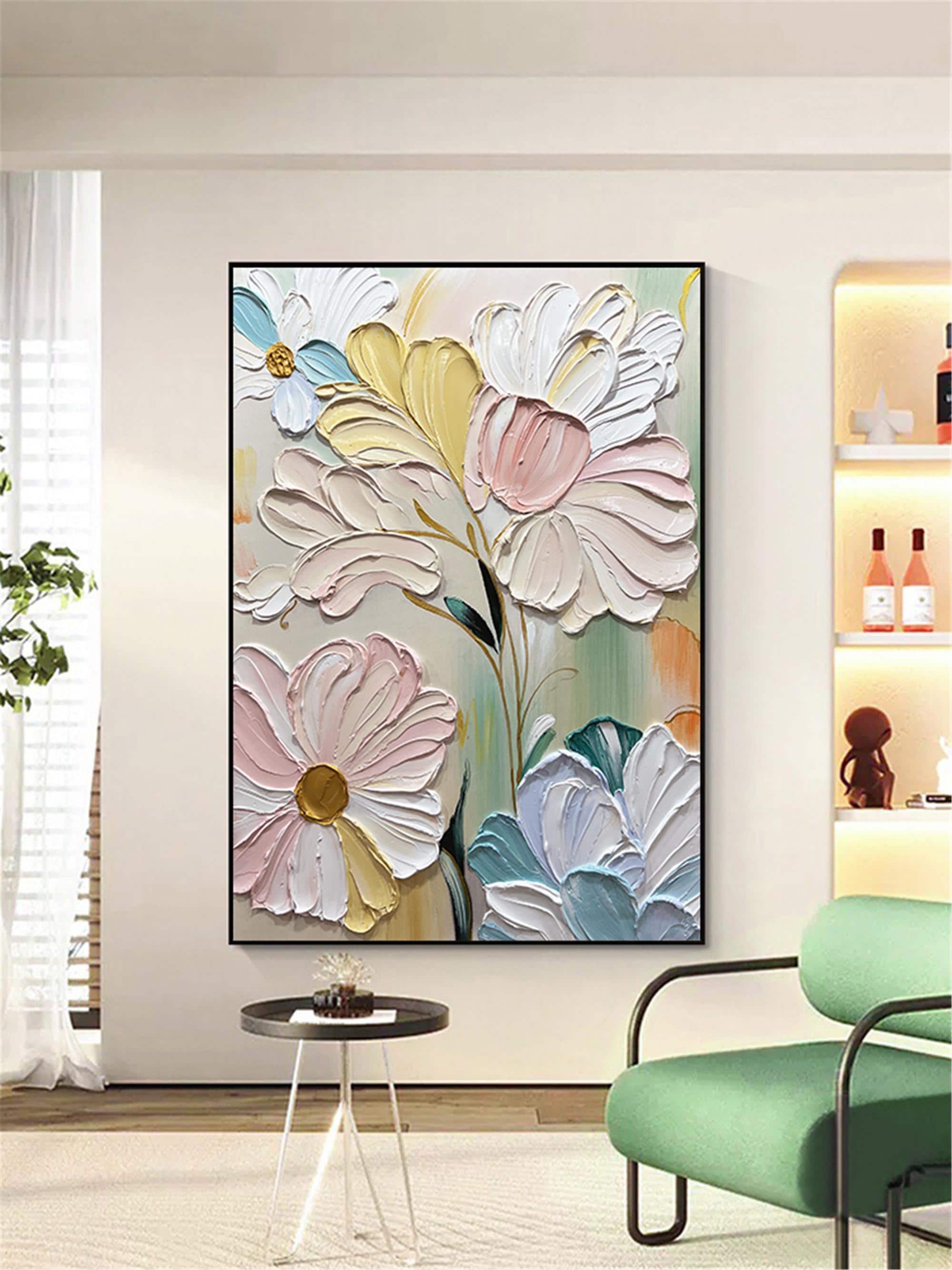 3D Floral Painting on Canvas,original acrylic painting,modern pink flowers wall Art for Living Room home decor wall decor textured Fancy Art