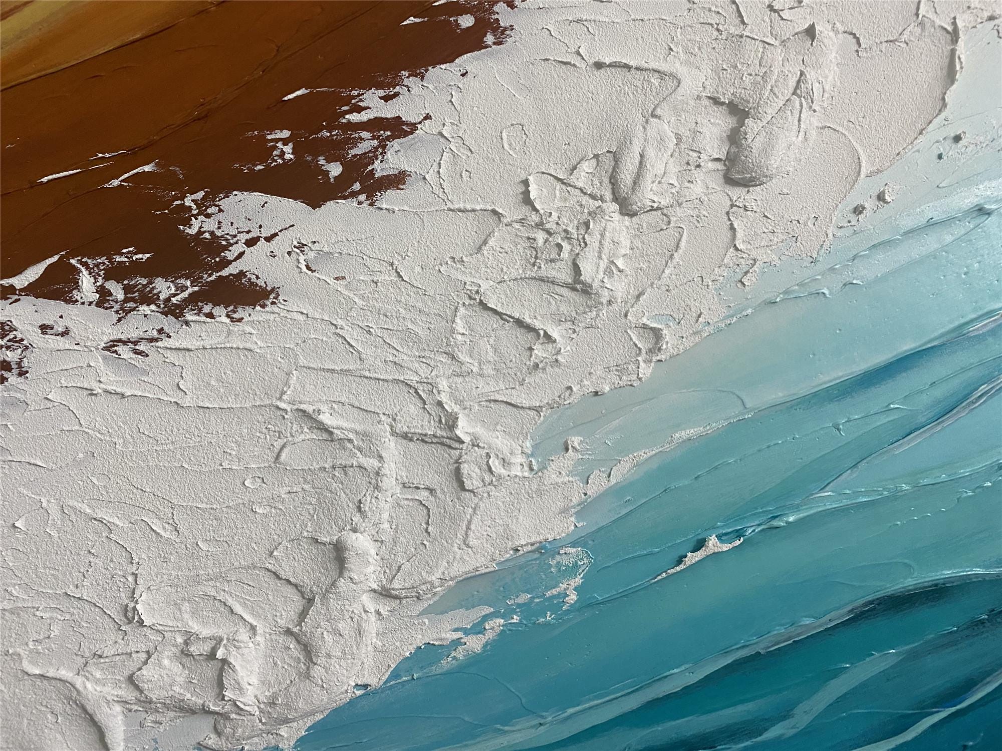 3DTextured Ocean Wall Art abstract painting on canvas Large Beach Painting Earth Tone Wave wall Decor Wabi-sabi Living Room wall painting