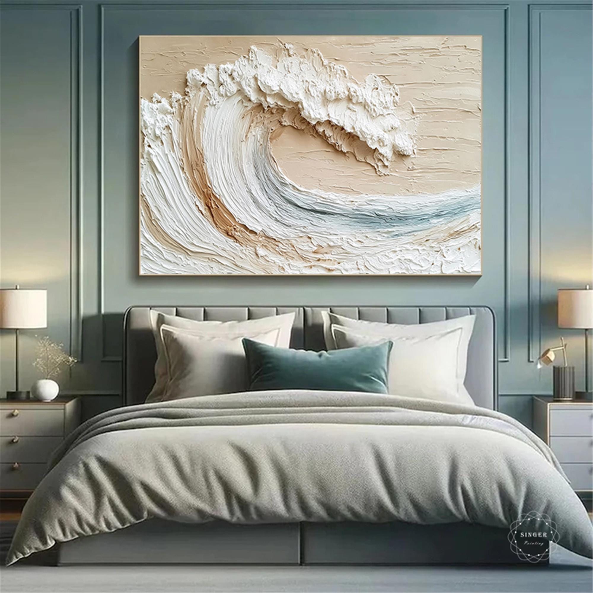 3DTextured Ocean Wall Art Original abstract painting on canvas Large Beach Painting personalized gift Earth Tone Wave wall Decor Living Room