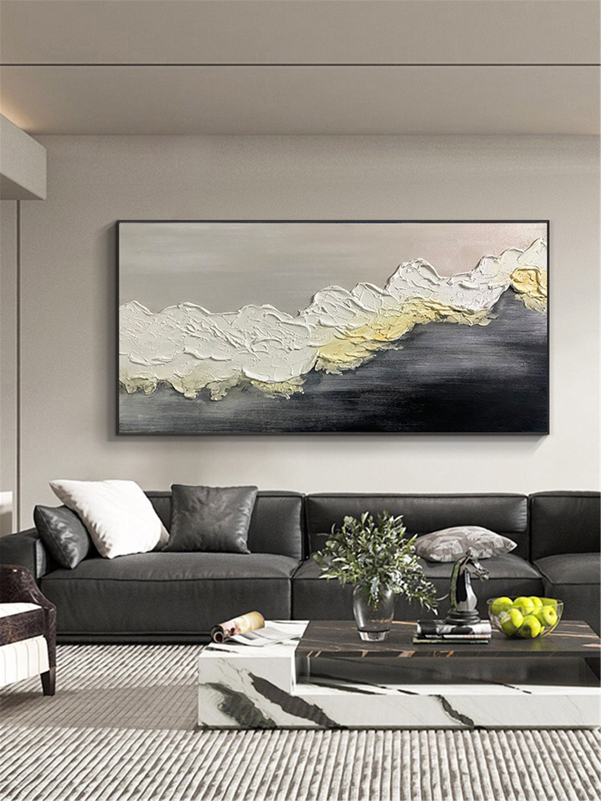 Large Modern Abstract Painting 3D Texture Canvas Framed Art for Sale