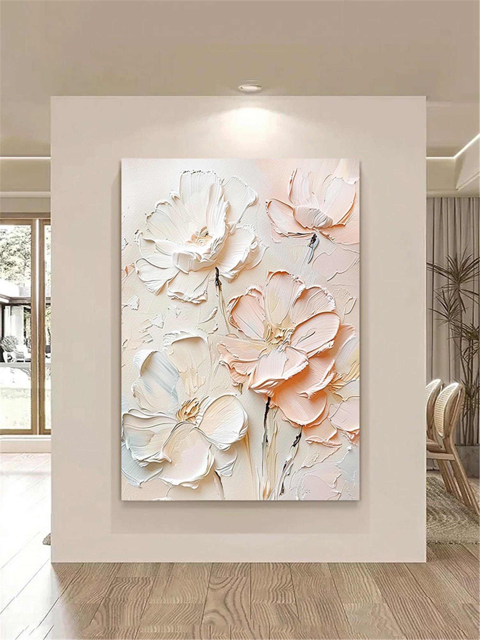 Abstract Floral Art Pink Flower Painting on Textured Canvas