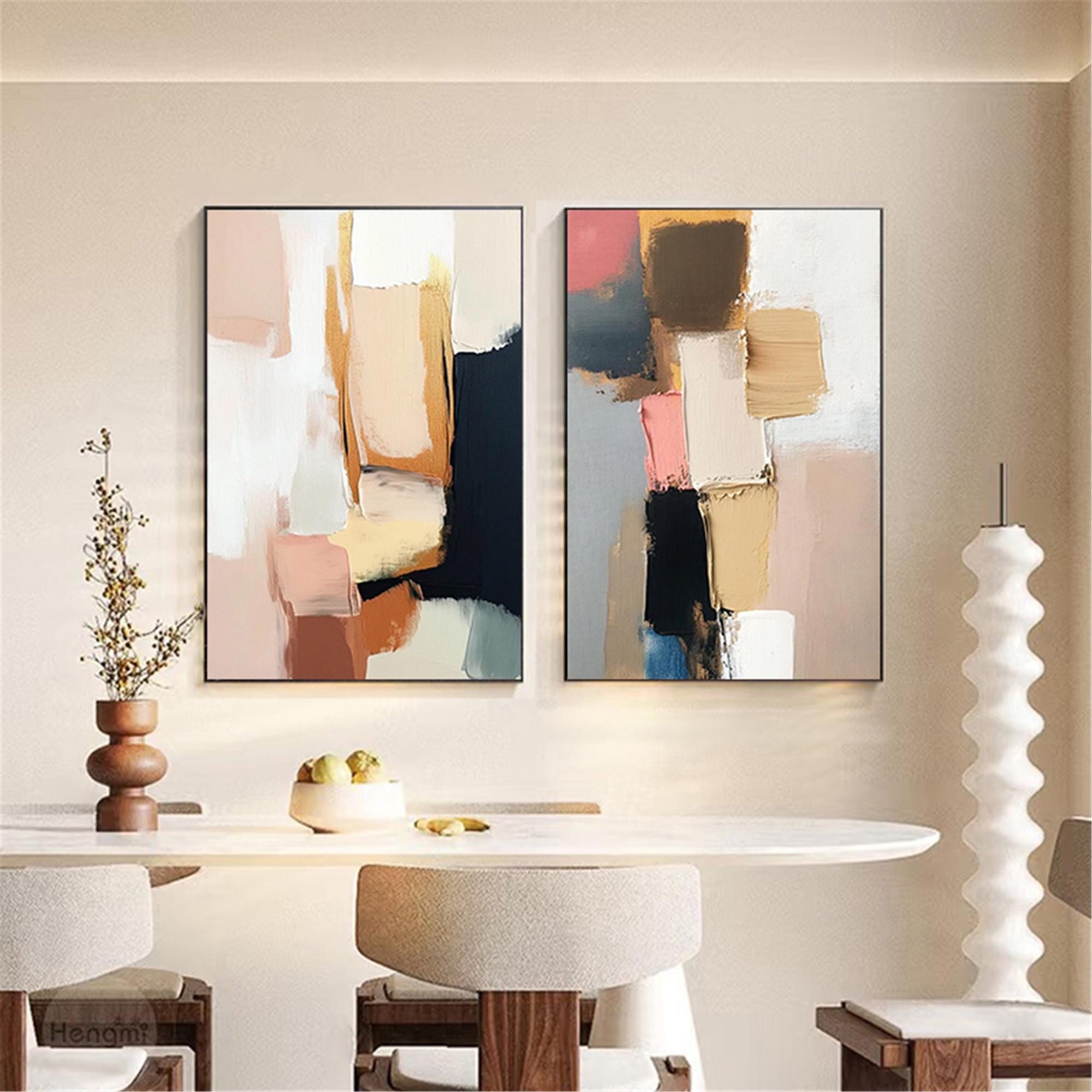 Blue Abstract Textured Art Canvas Painting for Wabi-Sabi Wall Decor