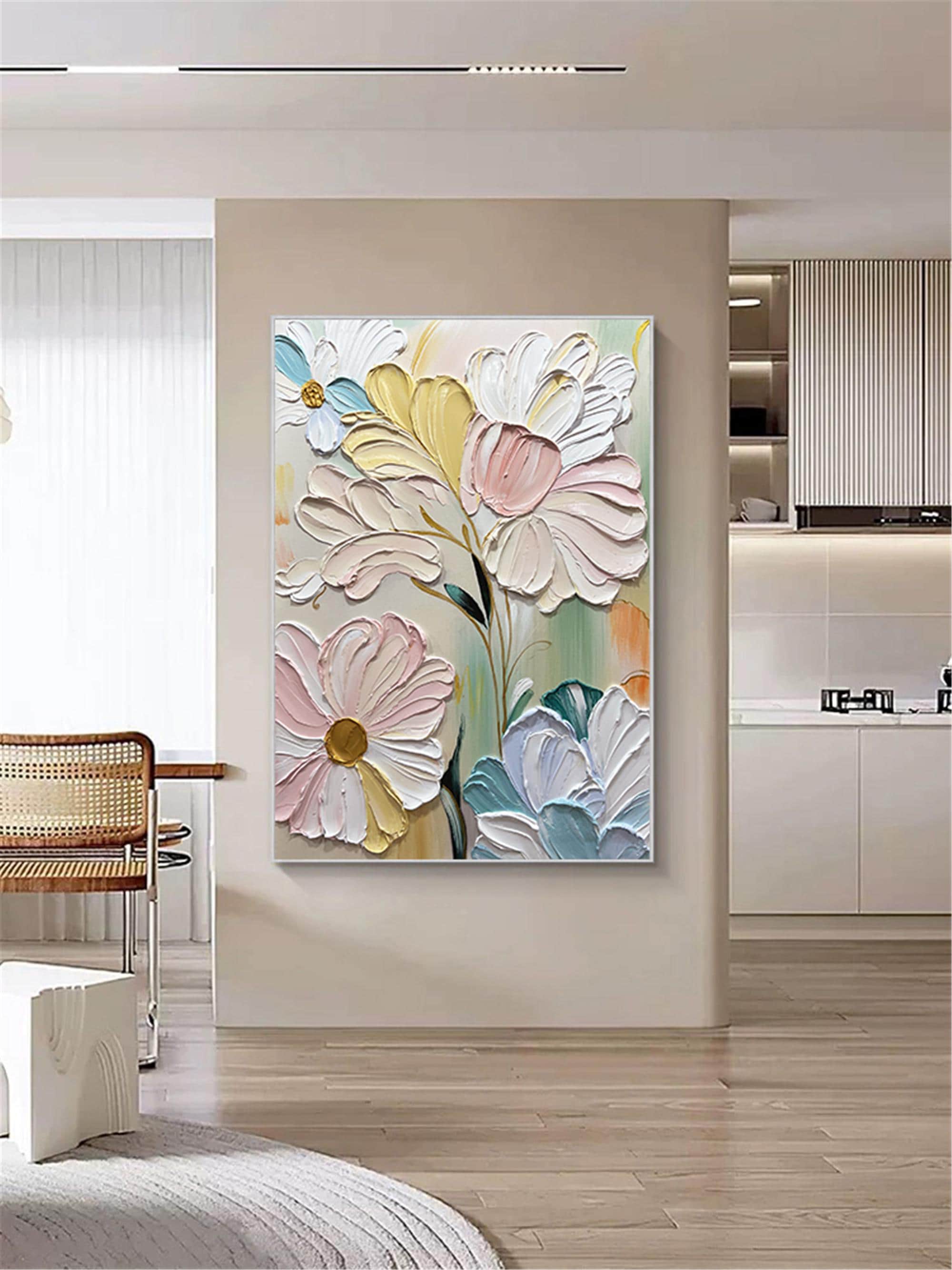 3D Floral Painting on Canvas,original acrylic painting,modern pink flowers wall Art for Living Room home decor wall decor textured Fancy Art
