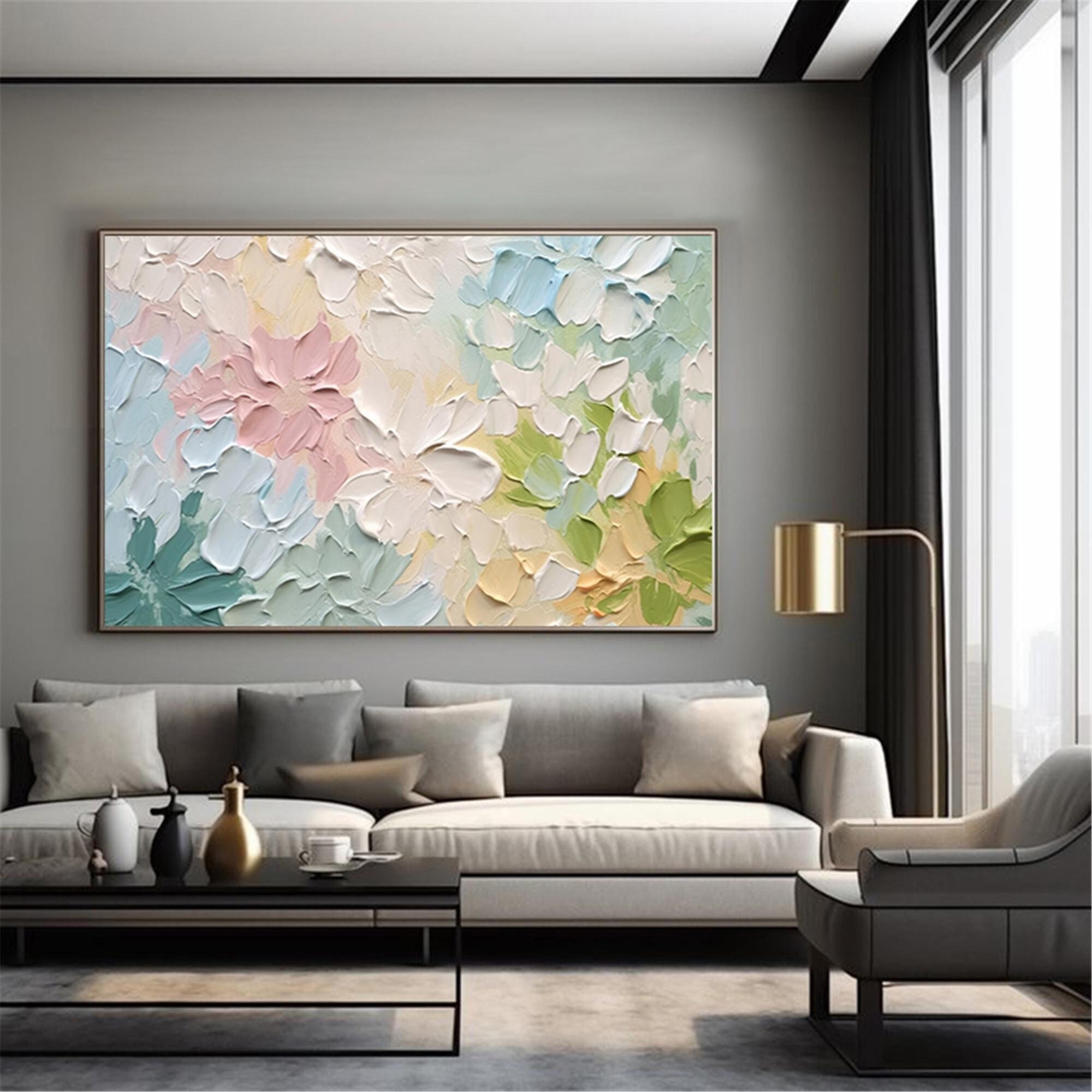 Pink Floral Art Canvas Painting 3D Texture for Modern Home Decor