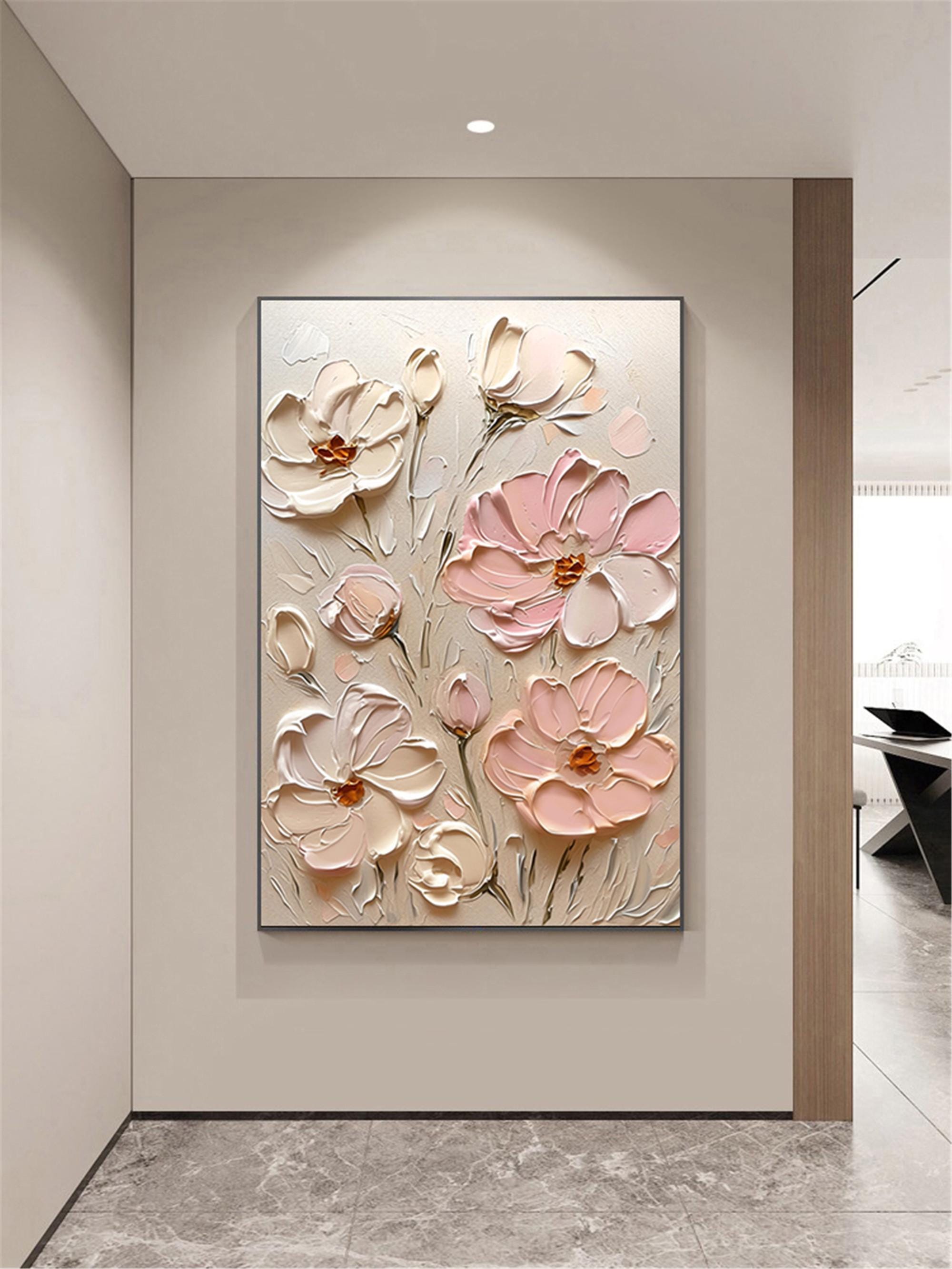 Original 3D Textured Wall Art Flower Painting on Canvas Custom Wall painting Modern pink Floral Living Room Fancy Art personalized gift,home