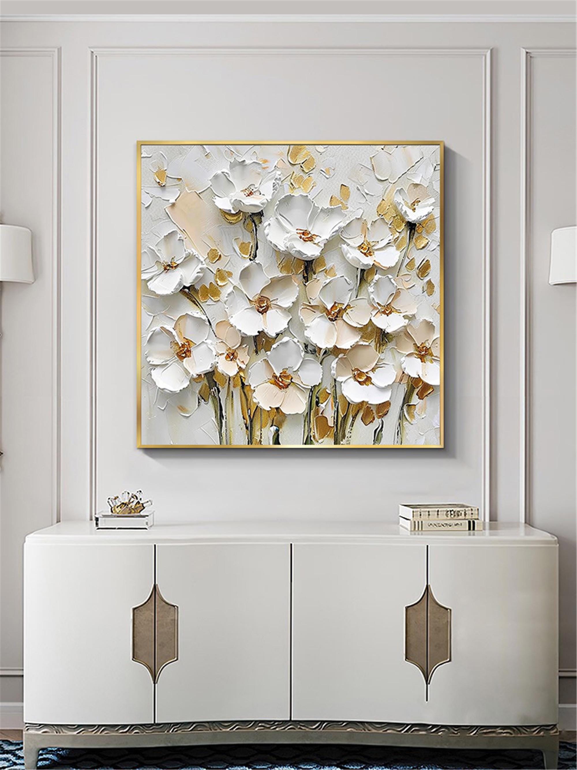 3D Painting on Canvas textured acrylic abstract painting,Gold Flower wall Art,Living Room home decor,,personalized gift,framed wall painting
