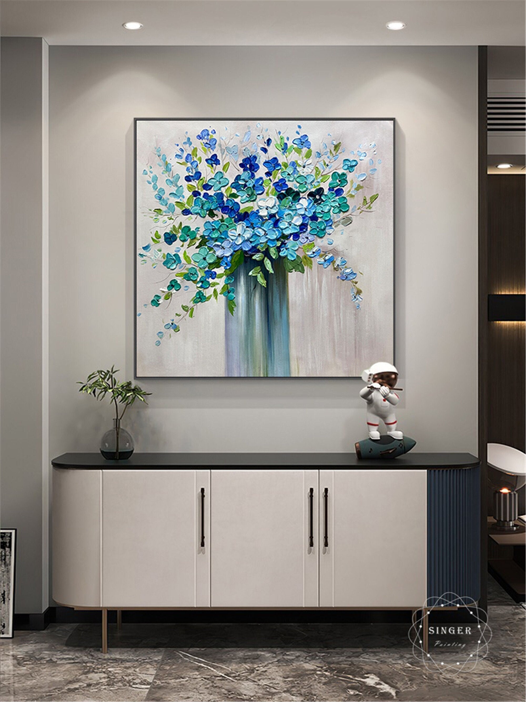 Pink Flower Painting Acrylic Canvas Art for Home Wall Decoration