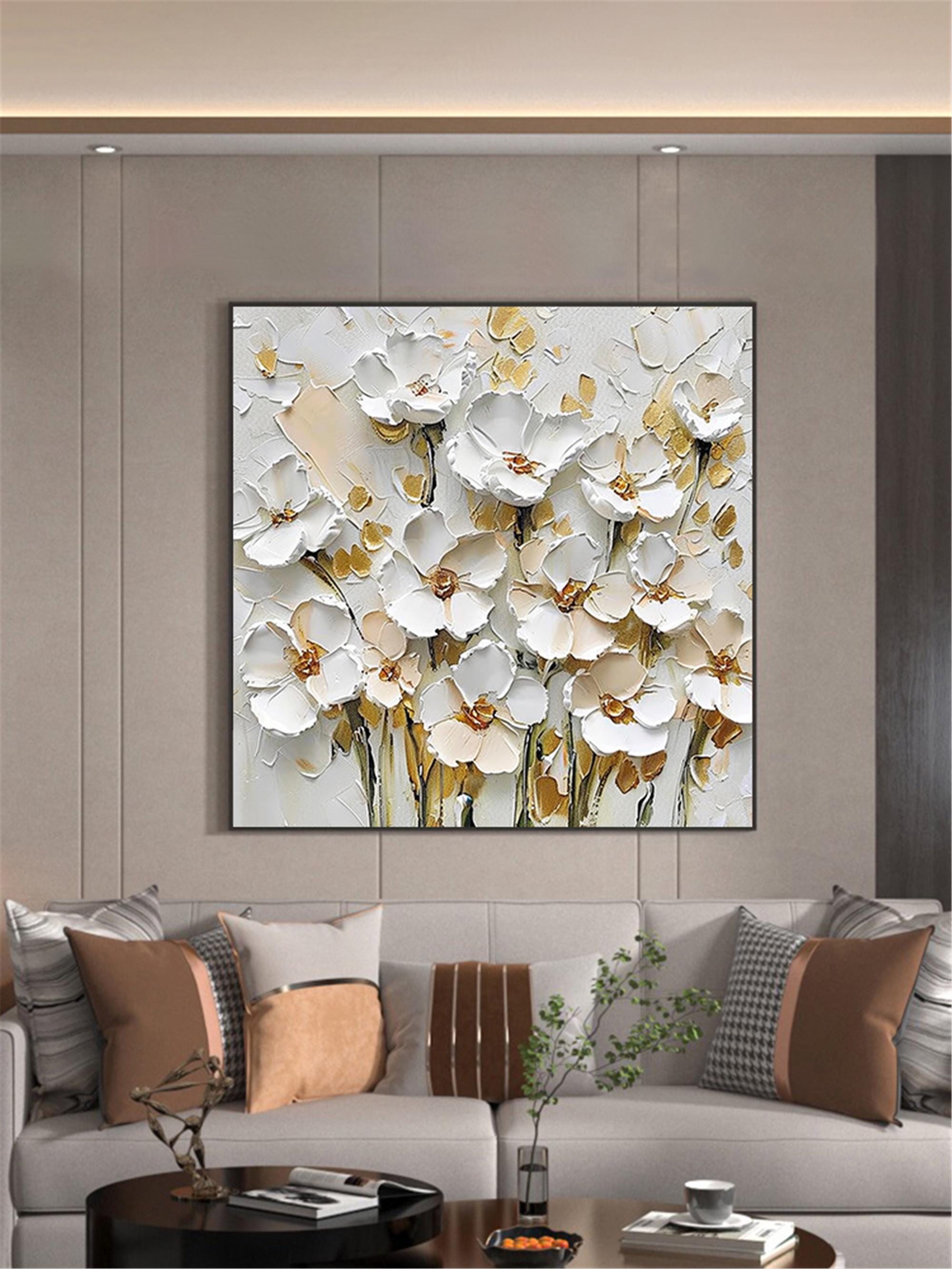 3D Painting on Canvas textured acrylic abstract painting,Gold Flower wall Art,Living Room home decor,,personalized gift,framed wall painting